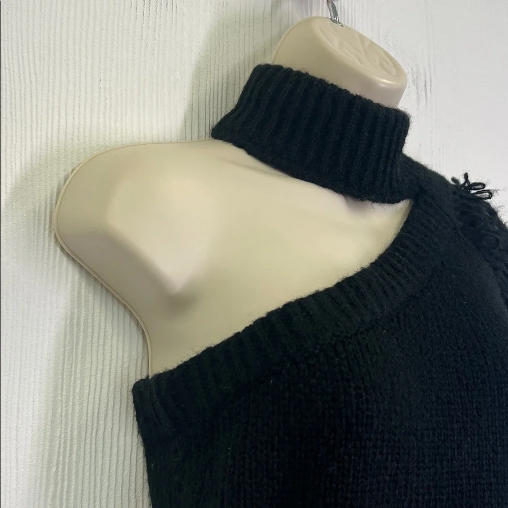 House Of Harlow X Revolve - Black One Shoulder Long Sleeve Fringe Sweater Medium